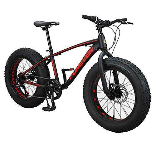 AZYQ Kinder Mountainbikes, 20 Zoll 9-Gang Fat Tire Anti-Rutsch-Bikes, Aluminiumrahmen Dual Disc Bremsrad, Hardtail Mountainbike, Rot,Schwarz