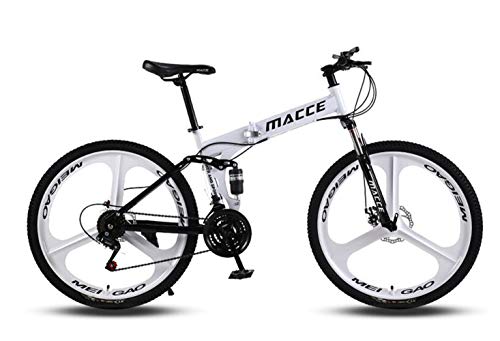 DUWIN Faltbares Fahrrad,Jugendrad 24 Zoll Fatbike Mountainbike Fatman 26 Zoll Fahrrad Rad Bike 21/24/27 Gang Hardtail Mountainbike Mit verstellbarem Sitz Disc Brake Fahrrad,Weiß,24 inch 21 Speed