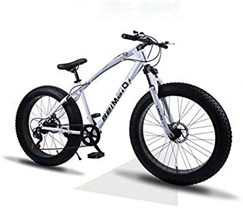 Leifeng Tower Leicht, Hardtail Mountain Bikes, Doppelscheibenbremse Fat Tire Bike Cruiser, High-Carbon Stahlrahmen, justierbare Sitzfahrrad Inventarfreigabe (Color : White, Size : 24 inch 7 Speed)