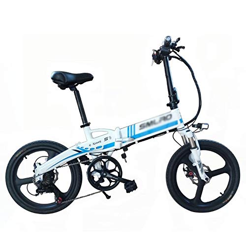 PHASFBJ Elektrofahrrad Fatbike, E-Bike Pedelec 20 Zoll 10Ah 350W Motor Lithium-Ionen-Akku Elektro-Fahrrad Mountainbike Klapprad Citybike mit Shimano 7 Gang-Schaltung,Blau