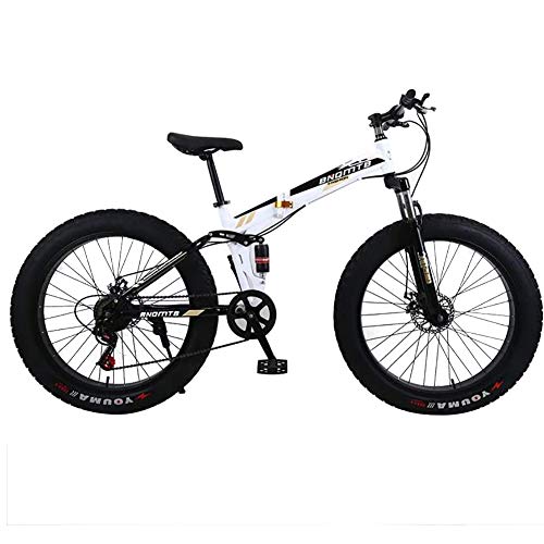 ZXYMUU 24/26 Zoll Fatbike Mountainbike, 24 Speed 4.0 Fat Tire Schnee Und Grassand Fahrrad Mit Doppelscheibenbremsen, Faltbar, Dämpfung,Black White,24in